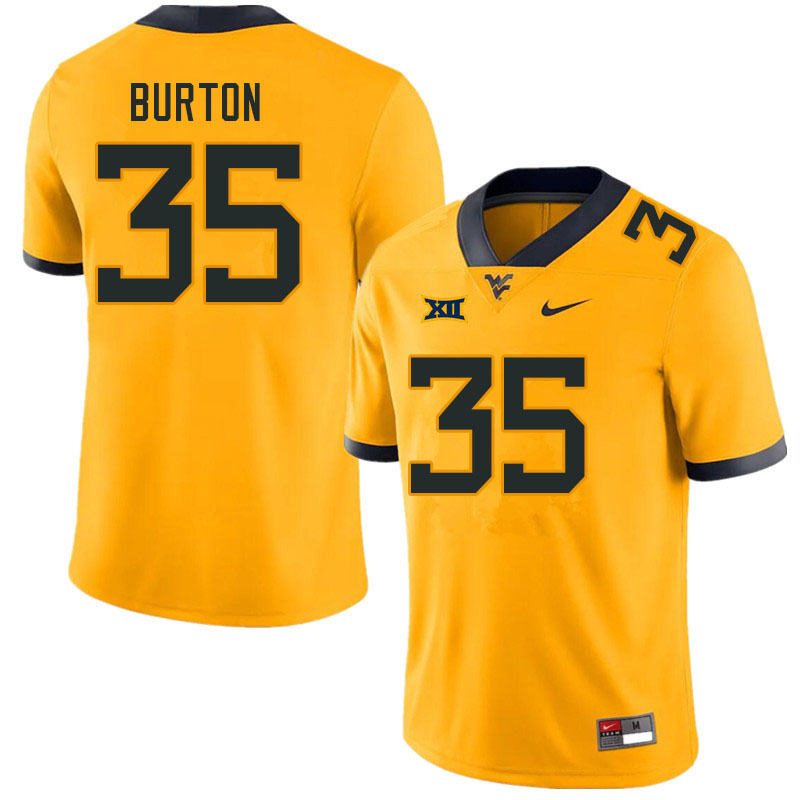 Men #35 Aric Burton West Virginia Mountaineers College Football Jerseys Sale-Gold